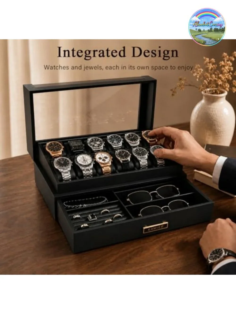 12 Slot Wooden Watch Case with Drawer Luxury Storage Box